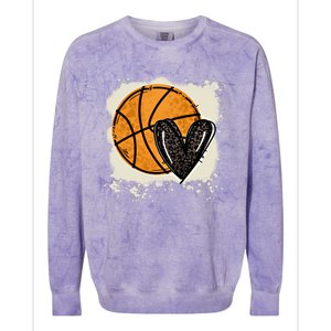 Bleached Basketball Heart Game Day Vibes Basketball Mom Life Gift Colorblast Crewneck Sweatshirt