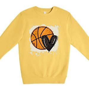 Bleached Basketball Heart Game Day Vibes Basketball Mom Life Gift Premium Crewneck Sweatshirt