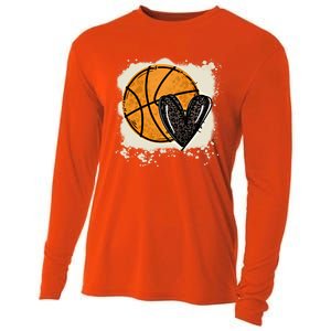 Bleached Basketball Heart Game Day Vibes Basketball Mom Life Gift Cooling Performance Long Sleeve Crew