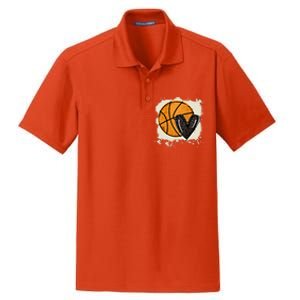 Bleached Basketball Heart Game Day Vibes Basketball Mom Life Gift Dry Zone Grid Polo