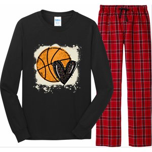 Bleached Basketball Heart Game Day Vibes Basketball Mom Life Gift Long Sleeve Pajama Set