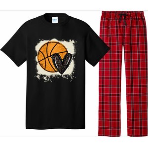 Bleached Basketball Heart Game Day Vibes Basketball Mom Life Gift Pajama Set