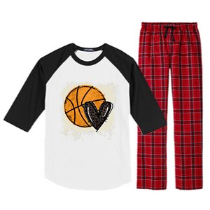 Bleached Basketball Heart Game Day Vibes Basketball Mom Life Gift Raglan Sleeve Pajama Set