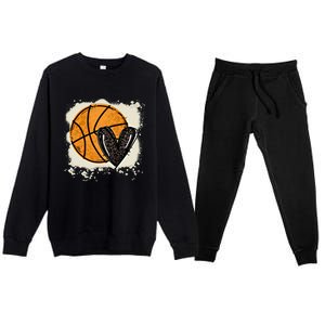 Bleached Basketball Heart Game Day Vibes Basketball Mom Life Gift Premium Crewneck Sweatsuit Set