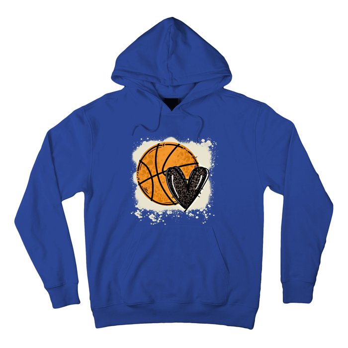 Bleached Basketball Heart Game Day Vibes Basketball Mom Life Gift Hoodie