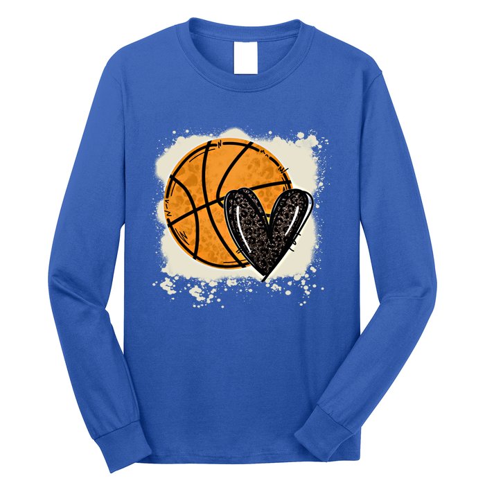 Bleached Basketball Heart Game Day Vibes Basketball Mom Life Gift Long Sleeve Shirt