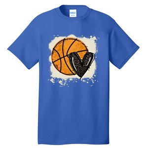 Bleached Basketball Heart Game Day Vibes Basketball Mom Life Gift Tall T-Shirt