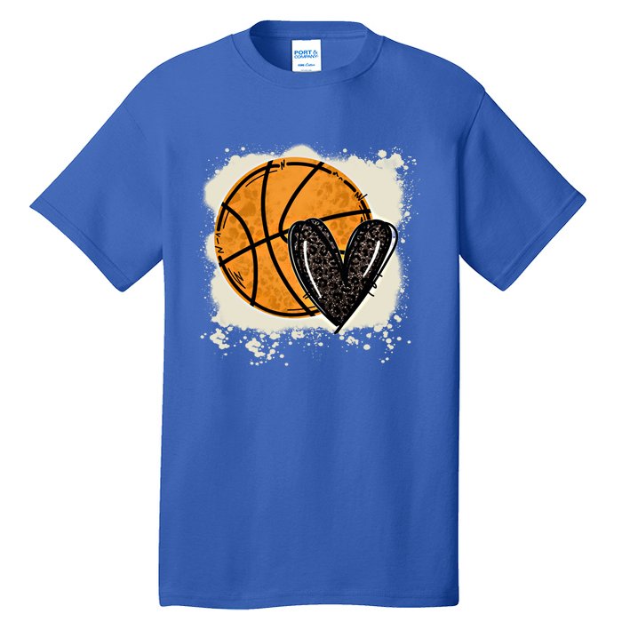 Bleached Basketball Heart Game Day Vibes Basketball Mom Life Gift Tall T-Shirt