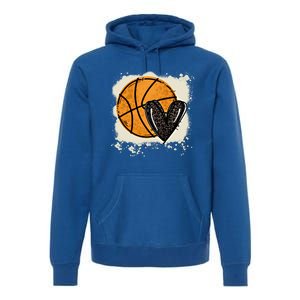 Bleached Basketball Heart Game Day Vibes Basketball Mom Life Gift Premium Hoodie