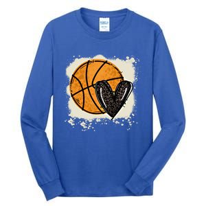 Bleached Basketball Heart Game Day Vibes Basketball Mom Life Gift Tall Long Sleeve T-Shirt