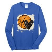 Bleached Basketball Heart Game Day Vibes Basketball Mom Life Gift Tall Long Sleeve T-Shirt