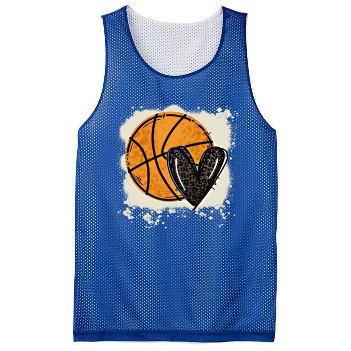 Bleached Basketball Heart Game Day Vibes Basketball Mom Life Gift Mesh Reversible Basketball Jersey Tank