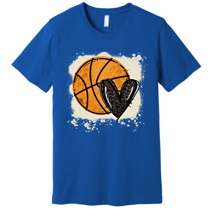 Bleached Basketball Heart Game Day Vibes Basketball Mom Life Gift Premium T-Shirt