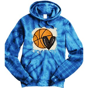 Bleached Basketball Heart Game Day Vibes Basketball Mom Life Gift Tie Dye Hoodie