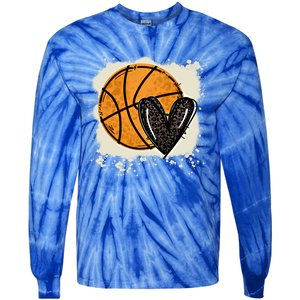 Bleached Basketball Heart Game Day Vibes Basketball Mom Life Gift Tie-Dye Long Sleeve Shirt