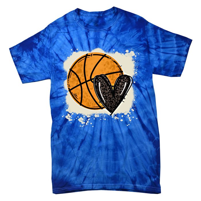 Bleached Basketball Heart Game Day Vibes Basketball Mom Life Gift Tie-Dye T-Shirt