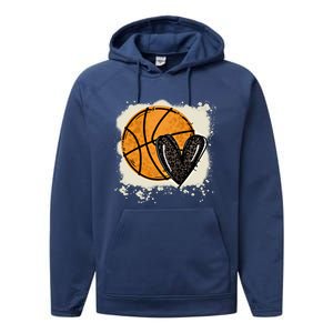 Bleached Basketball Heart Game Day Vibes Basketball Mom Life Gift Performance Fleece Hoodie