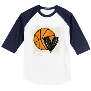 Bleached Basketball Heart Game Day Vibes Basketball Mom Life Gift Baseball Sleeve Shirt