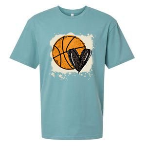 Bleached Basketball Heart Game Day Vibes Basketball Mom Life Gift Sueded Cloud Jersey T-Shirt