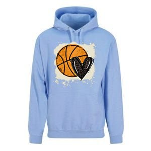 Bleached Basketball Heart Game Day Vibes Basketball Mom Life Gift Unisex Surf Hoodie