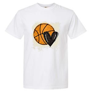 Bleached Basketball Heart Game Day Vibes Basketball Mom Life Gift Garment-Dyed Heavyweight T-Shirt