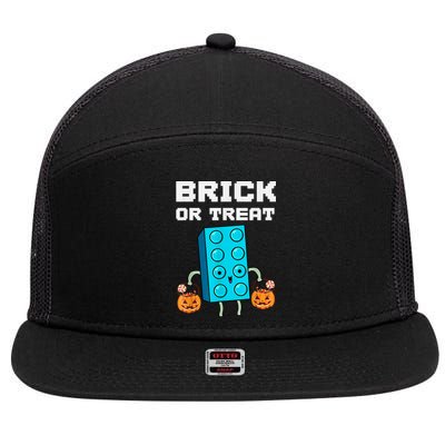 Block Building Halloween Brick Or Treat Kids Master Builder 7 Panel Mesh Trucker Snapback Hat