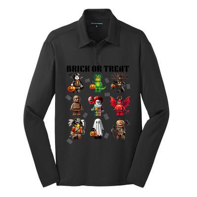 Building Bricks Halloween Brick Or Treat Costume Monsters Silk Touch Performance Long Sleeve Polo