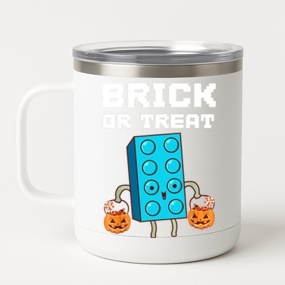 Block Building Halloween Brick Or Treat Kids Master Builder 12 oz Stainless Steel Tumbler Cup