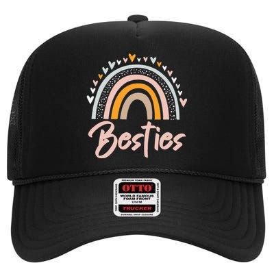 Besties BFF Heart Best Friends Bestie High Crown Mesh Back Trucker Hat