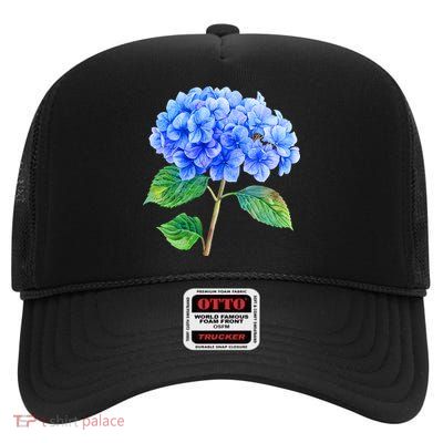 Beautiful Blue Hydrangea Flowers High Crown Mesh Back Trucker Hat