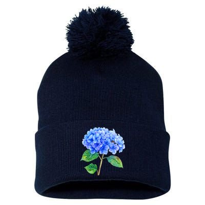 Beautiful Blue Hydrangea Flowers Pom Pom 12in Knit Beanie