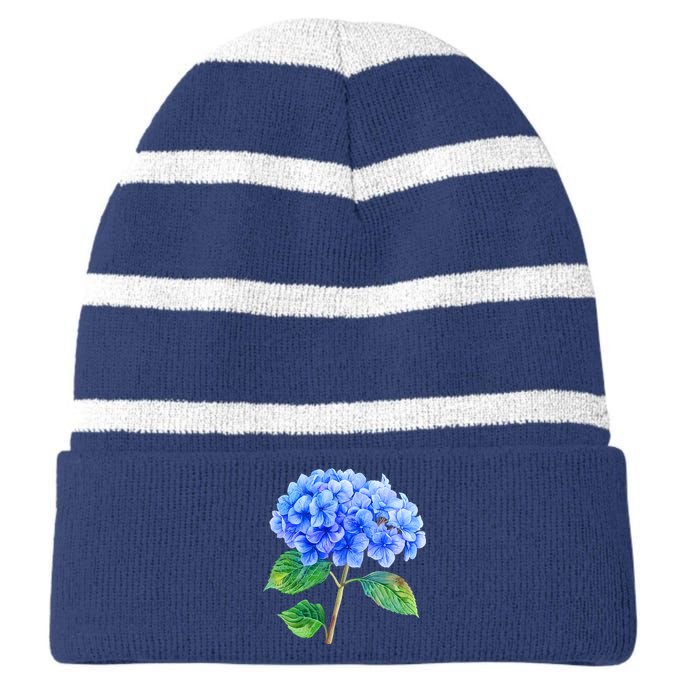 Beautiful Blue Hydrangea Flowers Striped Beanie with Solid Band