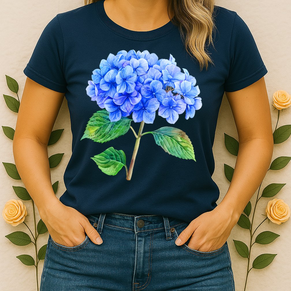 Beautiful Blue Hydrangea Flowers Womens T-Shirt
