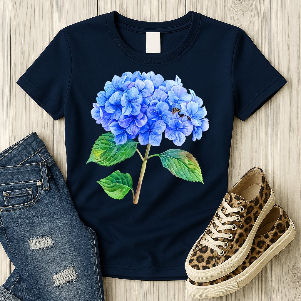 Beautiful Blue Hydrangea Flowers Womens T-Shirt