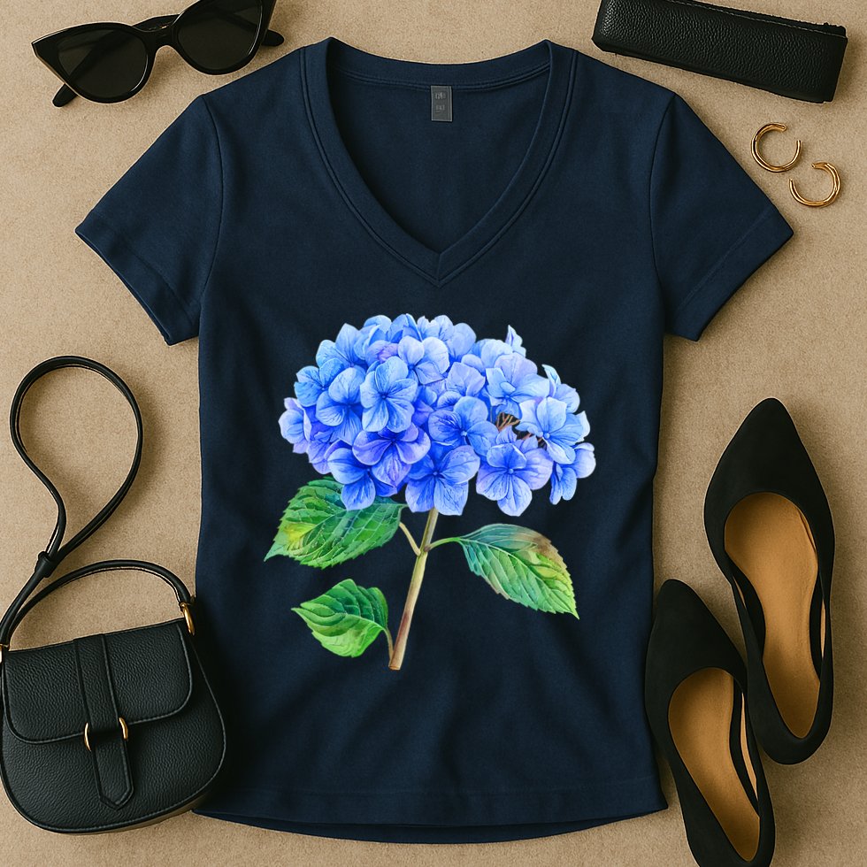 Beautiful Blue Hydrangea Flowers Women's V-Neck T-Shirt