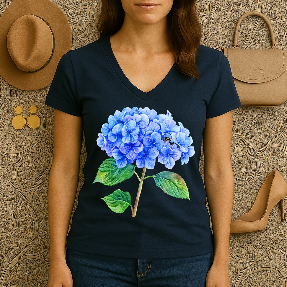 Beautiful Blue Hydrangea Flowers Women's V-Neck T-Shirt
