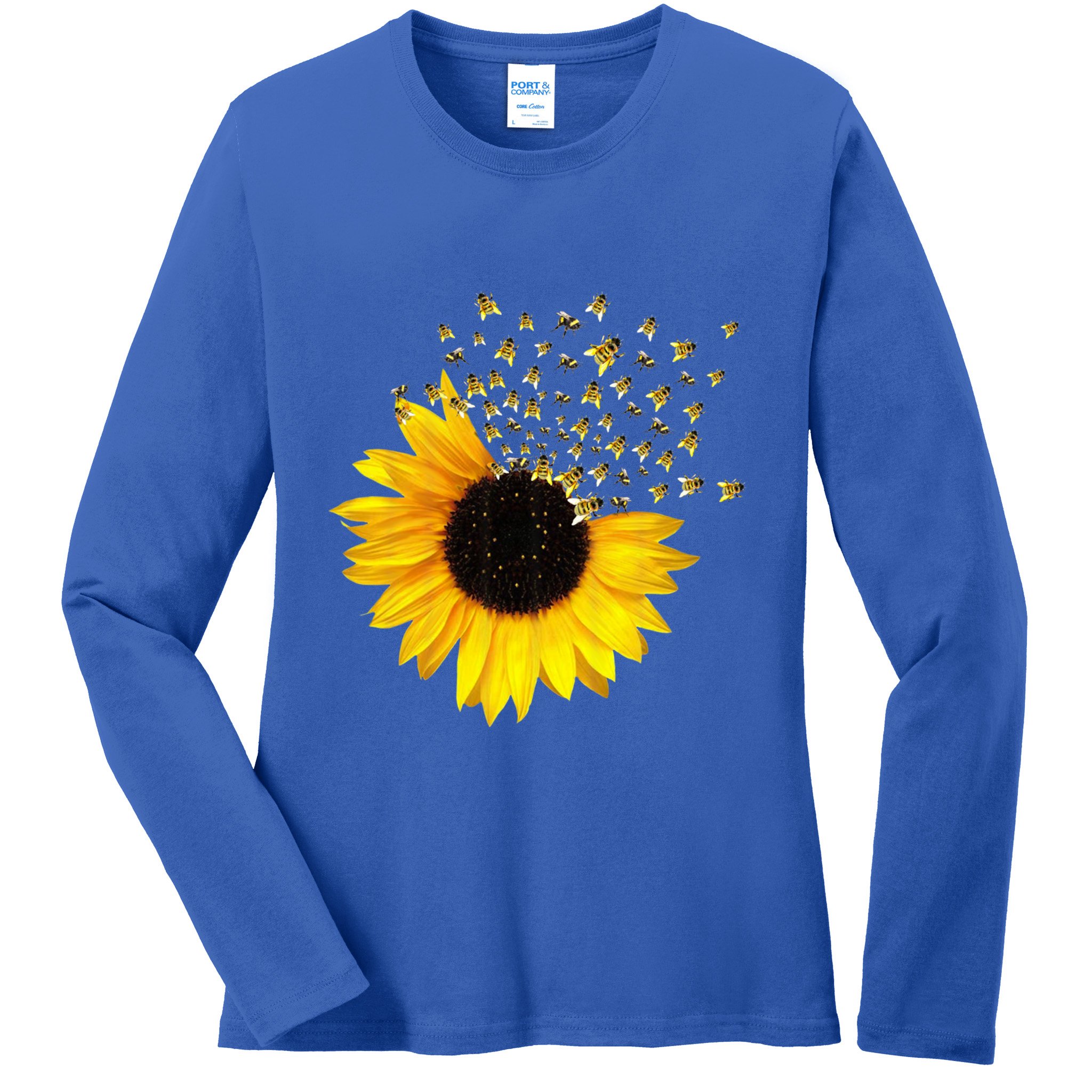 Bumble Bee Honey Bees Bee Lover Sunflower Yellow Flowers Gift Ladies Long Sleeve Shirt