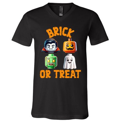 Building Bricks Halloween Costume Brick Or Treat Monsters V-Neck T-Shirt