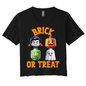 Building Bricks Halloween Costume Brick Or Treat Monsters Women's Crop Top Tee