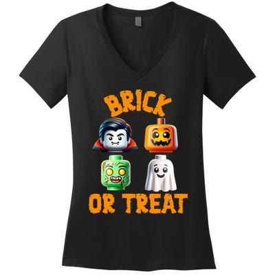 Building Bricks Halloween Costume Brick Or Treat Monsters Women's V-Neck T-Shirt