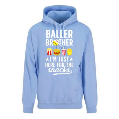 Baller Brother Here For The Snacks Baseball Softball Brother Gift Unisex Surf Hoodie