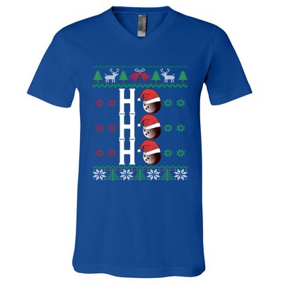 Bowling Ball Ho Ho Ho Ugly Christmas Bowler Cool Gift V-Neck T-Shirt