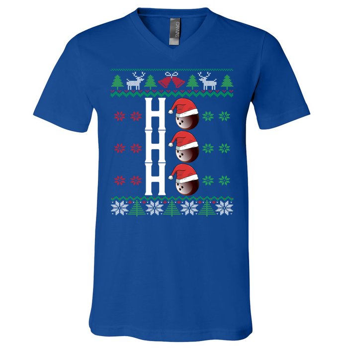 Bowling Ball Ho Ho Ho Ugly Christmas Bowler Cool Gift V-Neck T-Shirt