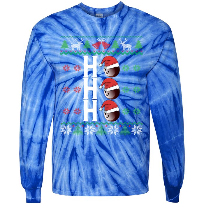 Bowling Ball Ho Ho Ho Ugly Christmas Bowler Cool Gift Tie-Dye Long Sleeve Shirt