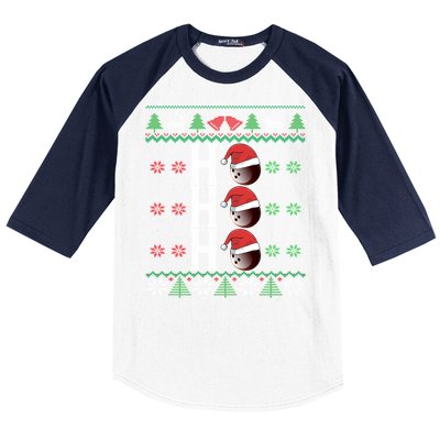 Bowling Ball Ho Ho Ho Ugly Christmas Bowler Cool Gift Baseball Sleeve Shirt