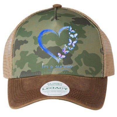 Blue Butterfly Heart I'm A Survivor Colon Cancer Awareness Legacy Tie Dye Trucker Hat