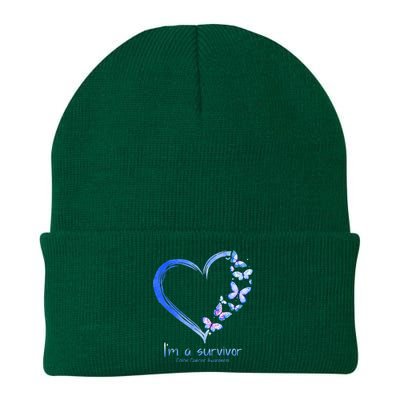 Blue Butterfly Heart I'm A Survivor Colon Cancer Awareness Knit Cap Winter Beanie