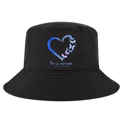 Blue Butterfly Heart I'm A Survivor Colon Cancer Awareness Cool Comfort Performance Bucket Hat