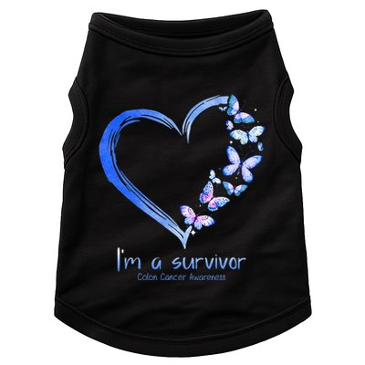 Blue Butterfly Heart I'm A Survivor Colon Cancer Awareness Doggie Tank