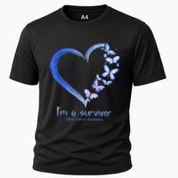 Blue Butterfly Heart I'm A Survivor Colon Cancer Awareness Cooling Performance Crew T-Shirt
